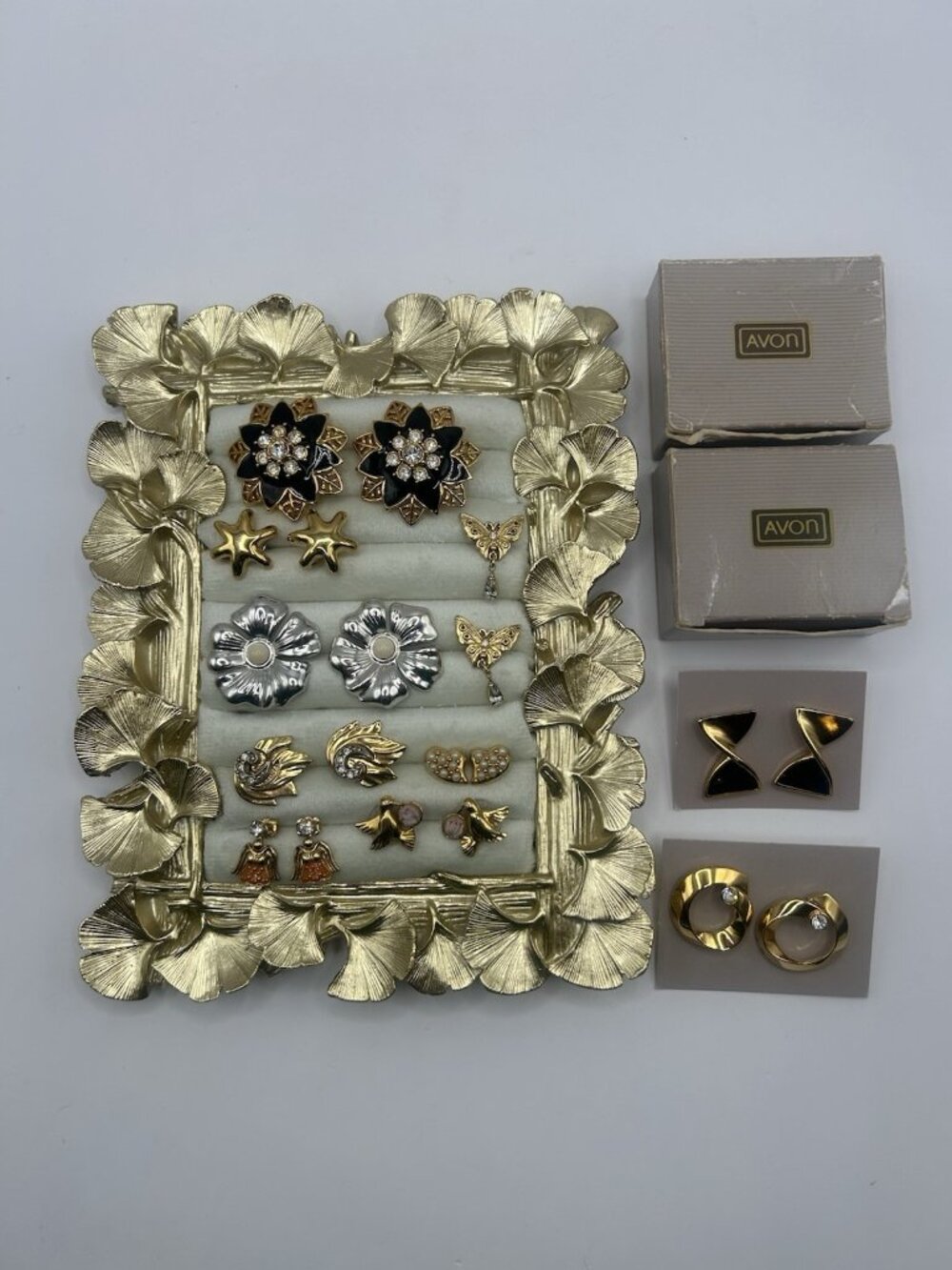 Lot Of 10 Avon Pierced Earrings Mixed Styles Vintage Gold Tone Rhinestone Enamel